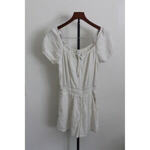Aerie White Cotton Gauze Romper Short Puff Sleeve Elastic Waist XS